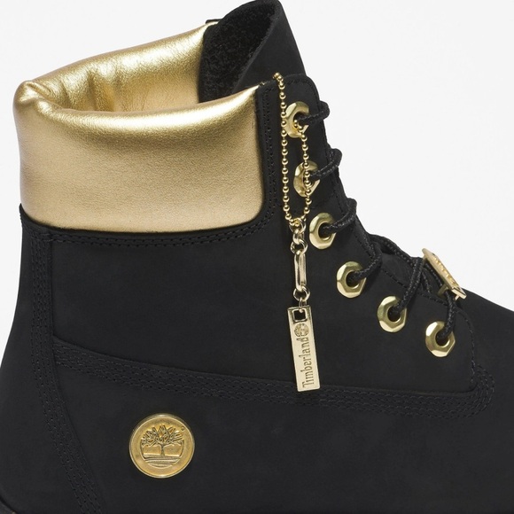 New Timberland 6" Heritage "Black/Gold" Women's Boots - Picture 2 of 6
